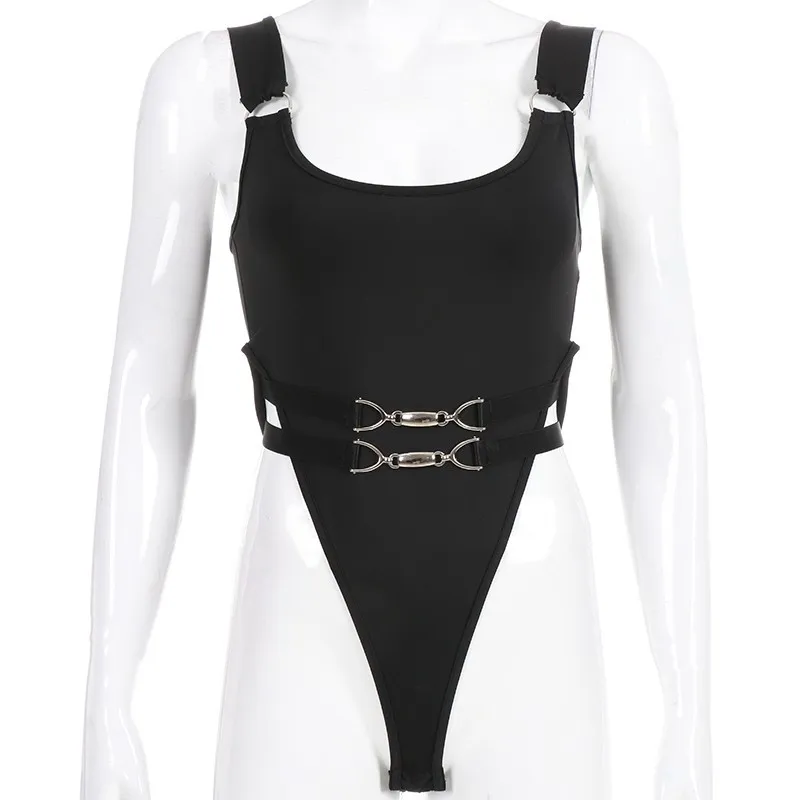 Strappy و عارية الذراعين أسود داخلية النساء القطن أكمام مثير ارتداءها المرأة الصيف الجوف خارج إبزيم قمم امرأة المتناثرة 2019