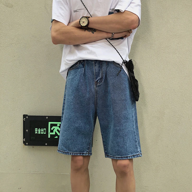 Весна и новые летние Лидер продаж Корейская версия Bf Ветер пара Повседневное Для мужчин прямые свободные шорты из денима одноцветное Цвет уличная лучшее