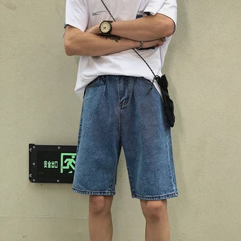 

2019 Spring And Summer New Hot Korean Version Bf Wind Couple Casual Men Straight Loose Denim Shorts Solid Color Streetwear Best