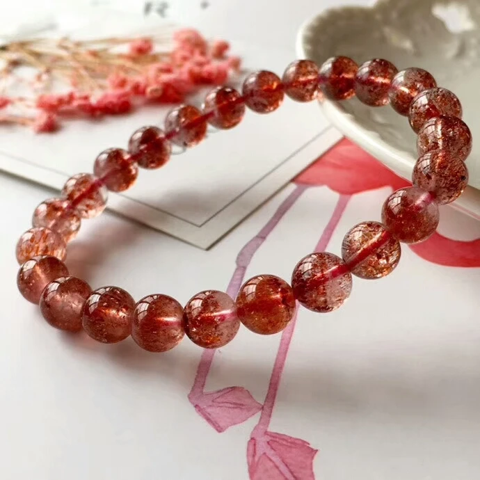 

7.5mm Top Quality Natural Lepidocrocite Quartz Red Super 7 Crystal Women Man Round Beads Rare Stretch Bracelet Aaaaa Certificate