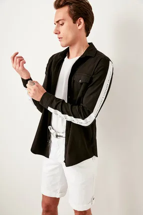Для мужчин Slim Fit рубашка черный повязку TMNSS19RS0003 | Мужская одежда
