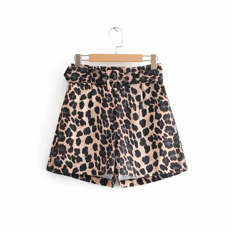 

2018 Women Vintage Sexy Leopard Print Sashes Bermuda Shorts Ladies Zipper Casual Short Pants Chic Brand Pantalones Cortos P186