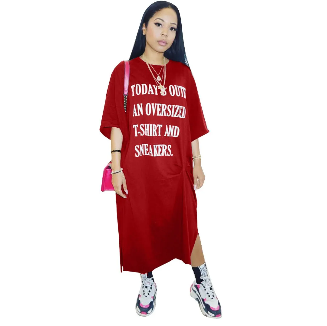 

2018 Summer Woman Long Maxi Sundress Streetwear Casual Loose Dress O Neck Irregular Letter Printed Dresses Vestido
