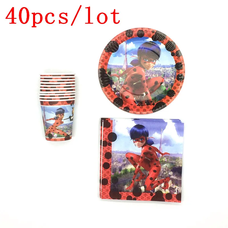 

40Pcs/Lot Tableware Sets Print Cartoon Ladybug Baby Shower Kid Birthday Party Decoration Cup Plate Napkin Family Party Supply