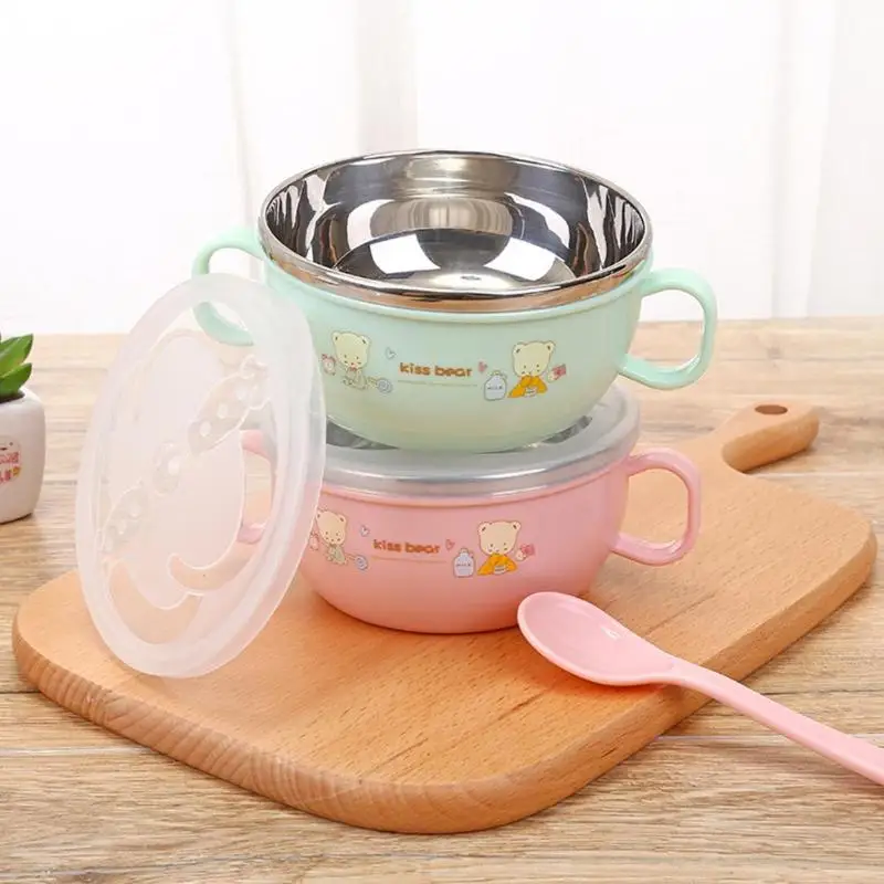 

Kids Children Cartoon Stainless Steel Bowl Spoon Baby Infant Food Fruit Snack Feeding Tableware Set