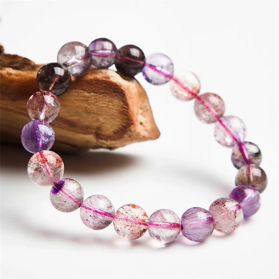 

Genuine Brazilian Purple Hair Rutilated Quartz Super Seven 7 Crystal Melody Stone Charm Stretch Bracelets 9mm For Women Femme