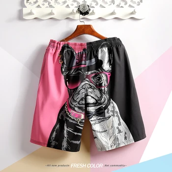 

2019 Spring And Summer New Men's Korean Version Of The Couple Casual Dog Print Stitching Beach Pants Cotton M-2XL Code Discount