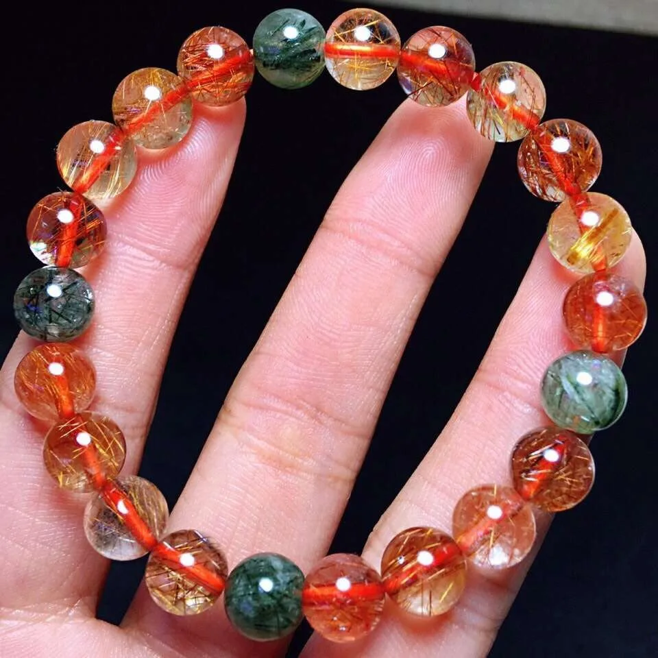 

8.5mm Aaaaa Genuine Natural Copper Rutilated Quartz Crystal Bracelet Round Beads Gemstone For Woman Lady Gift Fashion Bracelets