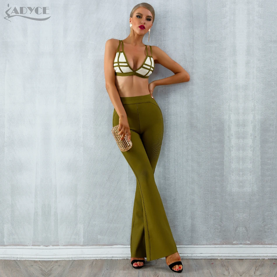 

Adyce 2019 New Summer Bandage Sets Women Dress Vestido Striped Tops&pant 2 Two Pieces Set Night Out Celebrity Evening Party Sets