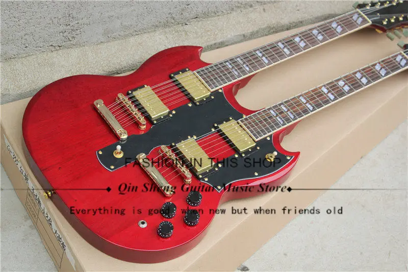 

12 strings and 6strings double neck red electric guitar ,LP pickups,LP bridge,golden hardware,free shipping