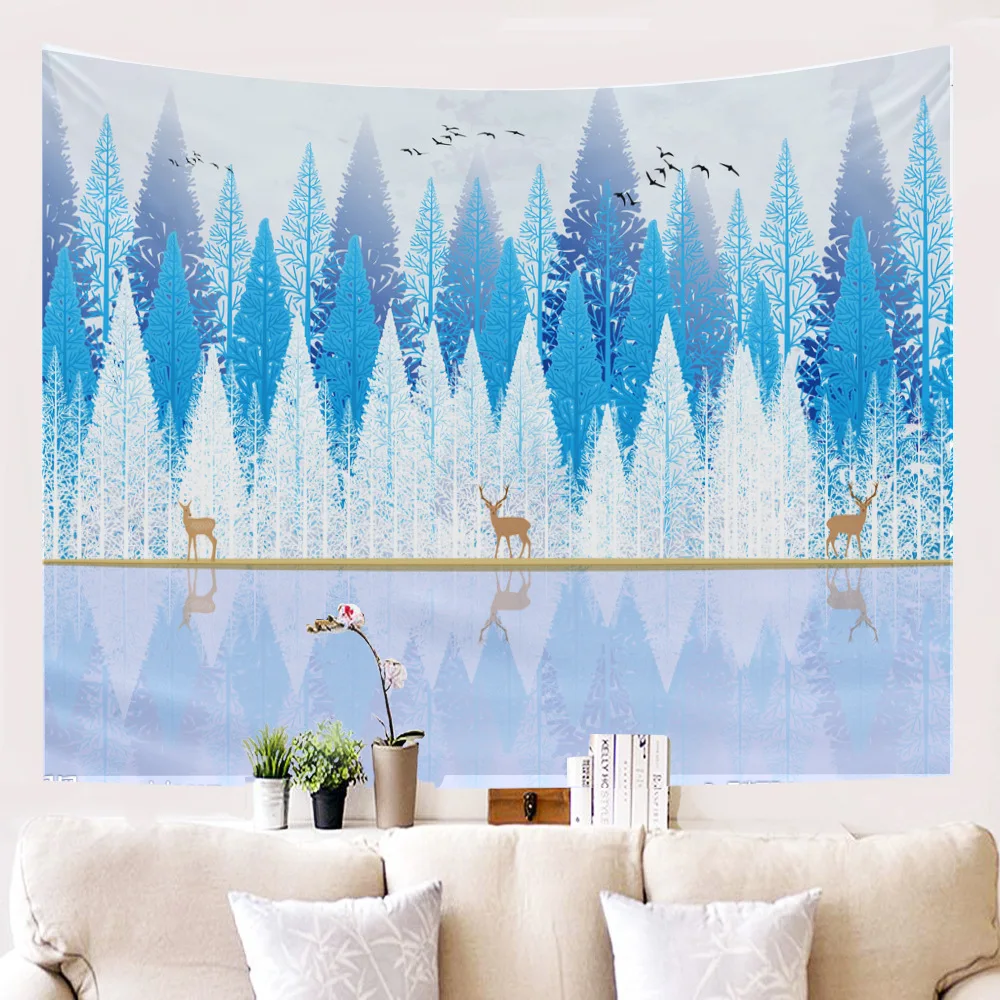 

Loartee Winter Freezing Snow Tree Forest Painting Tapestry Wall Hanging Landscape Boho Decor Bedroom Backdrop Arras