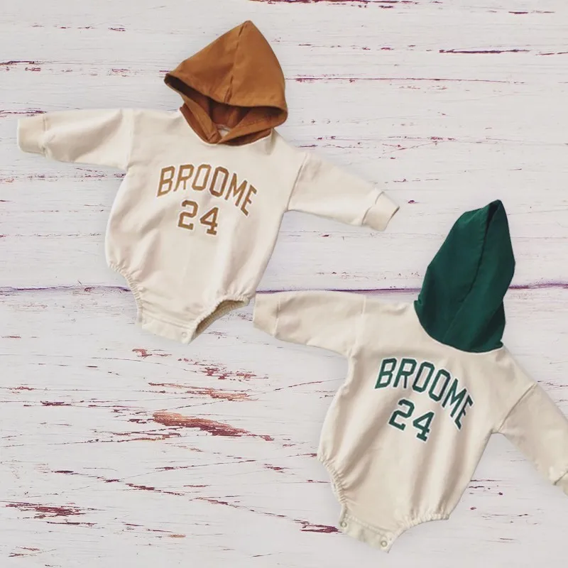 

Fashion Baby Boys Clothes Hooded Cotton Sport Tops For Newborn Toddler Kids Autumn Long Sleeve Letter Print Rompers Bebek Giyim