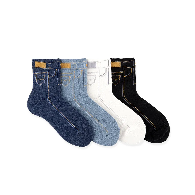 

New Style Socks, Korea Kiki Combed Cotton Sweat Breathable Leisure Socks Jeans Pattern Spring And Autumn Winter