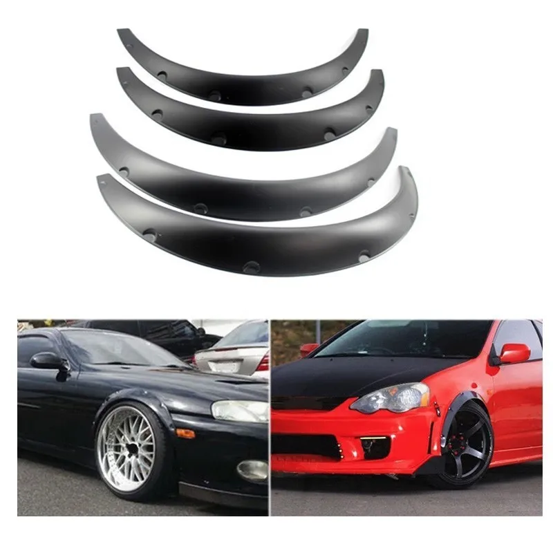 4x Universal Fender Flares Flexible Durable Polyurethane Auto Car Body Kit Black