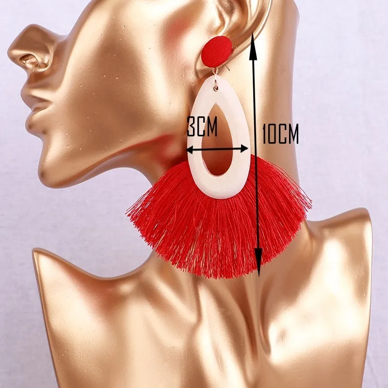 

Tassel earrings bohemian style wood luxury long section handmade female geometry tassel fashion water drop big retro tribe ccccc