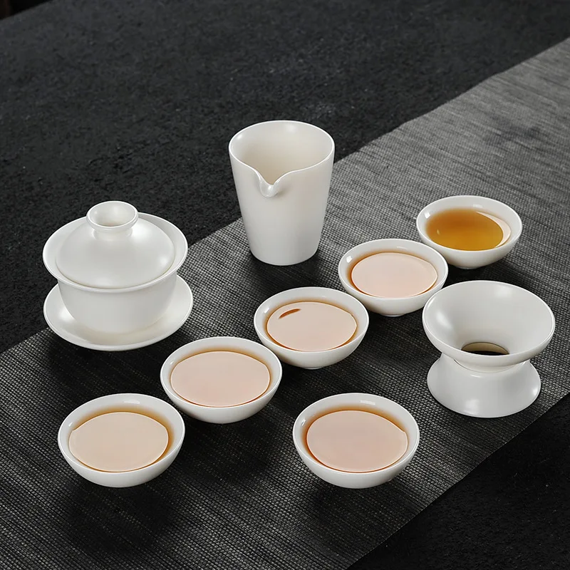 

Set Manual White Jade Porcelain Dehua White Porcelain Kung Fu Tea Set Household Tea Ceramic Simple Cup Teapot