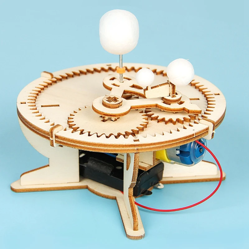 Kids Diy Wooden Science Toys Kit Three Planets Moving Model Physics ...