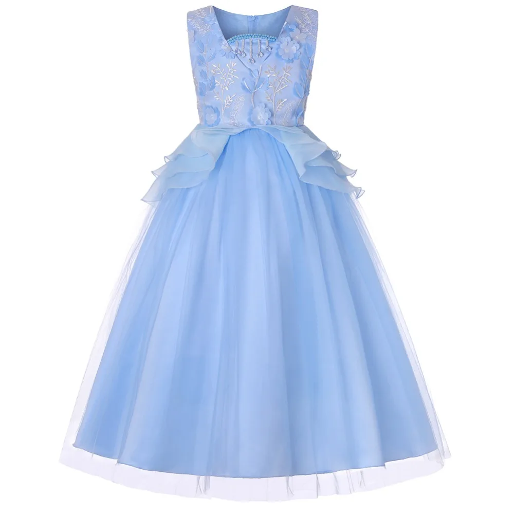 

Flower Girls Dresses Princess Birthday Party Girls Clothes Pearl Flower Sleeveless Wedding Dressa A -Line For Baby Girls