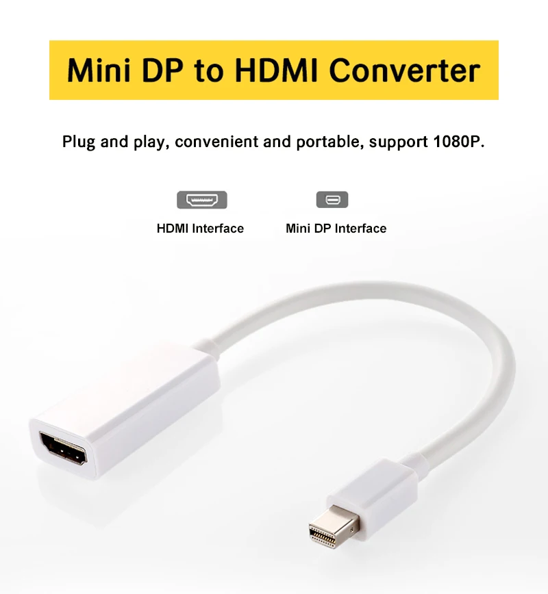 Mini DP Thunderbolt to HDMI Cable DisplayPort Adapter DP Converter Male to Female 1080P for Apple Mac MacBook Projector PC (1)
