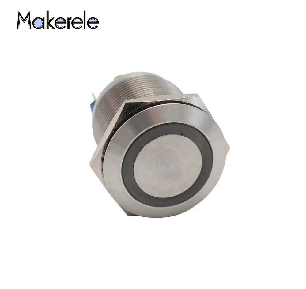 

22mm AC220V Green LED Latching Stainless Steel Push Button Switch 1NO 1NC IP67 Metal Annular Push Button Switch Ring