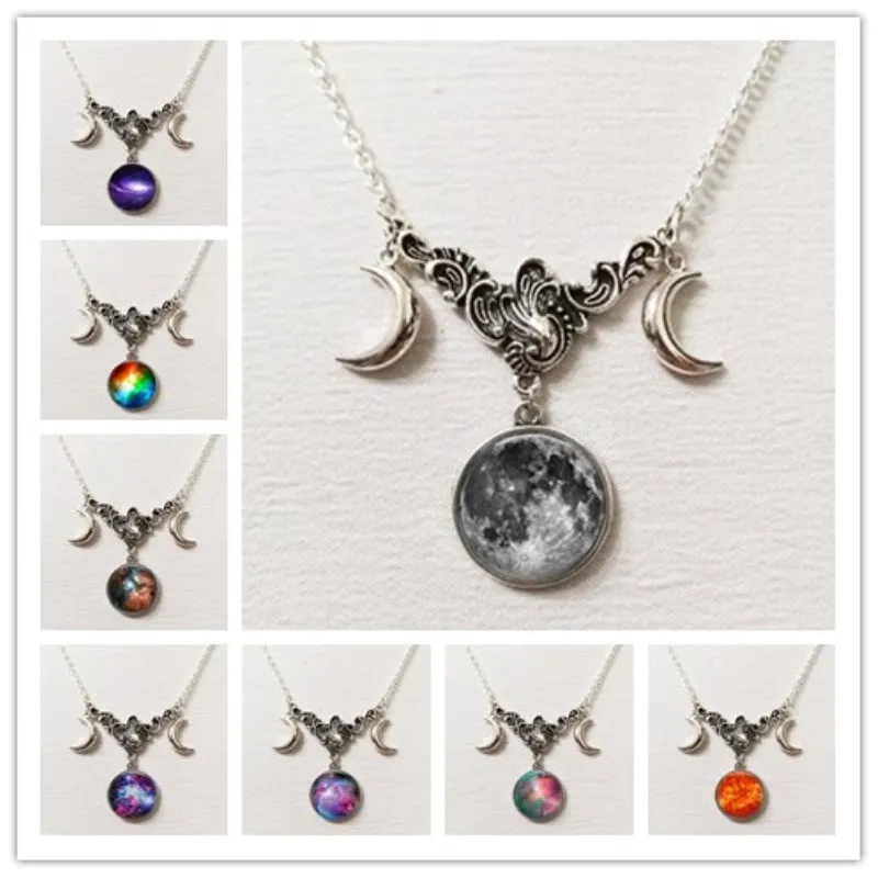 Collar Luna Llena Galaxia Constelaciones Color Plata Mujer Collar Luna Llena Galaxia Constelaciones Color Plata Mujer