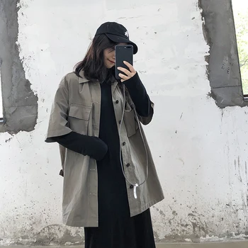 

2019 Spring And Summer New Korean Version Hip Hop Couple Small Fresh Cotton Casual BF Short Sleeve Tooling Shirt M-XL Streetwear