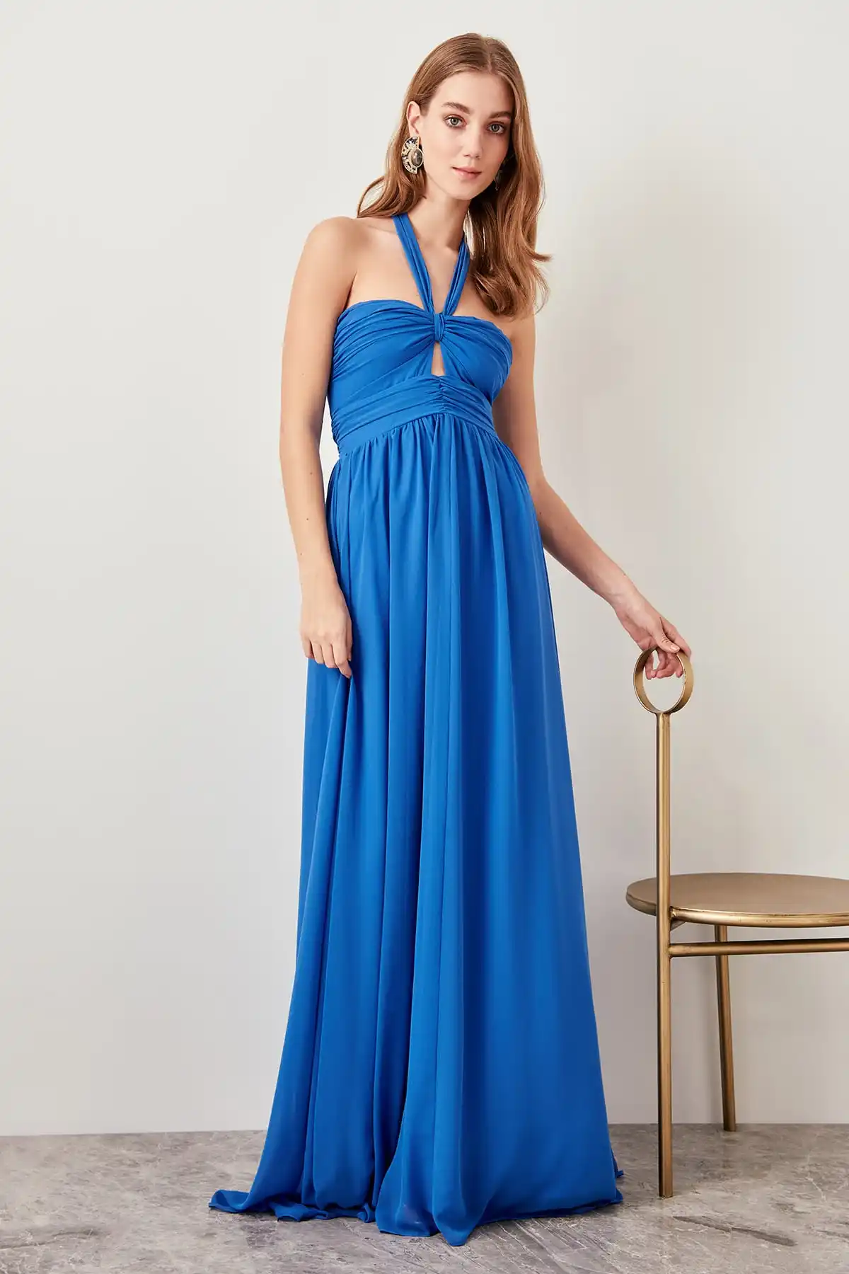 Trendyol передовое связывающее синее шифоновое платье TPRSS18BB0385|Вечерние платья| |