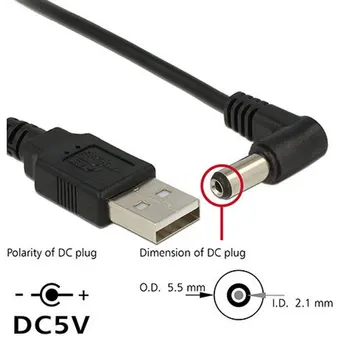 

10pcs/lot Right Angled 90 Degree 5.5 x 2.1mm DC 5V Power Plug Barrel Connector Charge to Male USB 2.0 A Type Cable 80cm