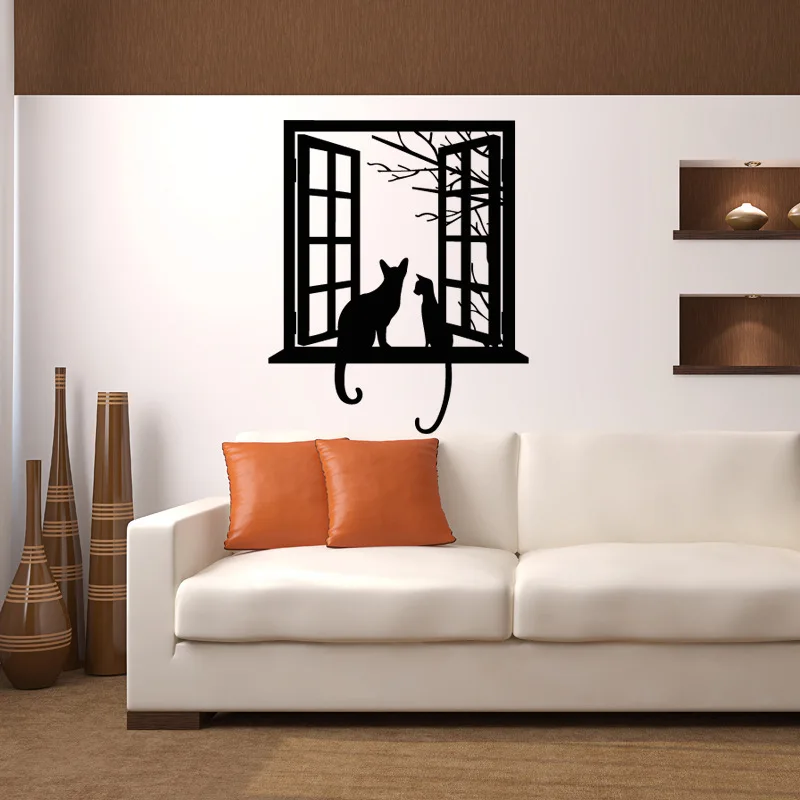 

Home Decor Poster Wallstickers Mural 3D Creative False Window Wall Stickers Cat Animal Wall Decals Sticker