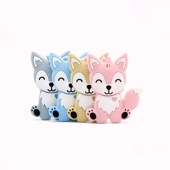 

1PC Animal Cute Husky Pattern BPA Free Baby Silicone Teether Food Grade Silicone Dental Care Chews Teeth Toy DIY Nipple Chain