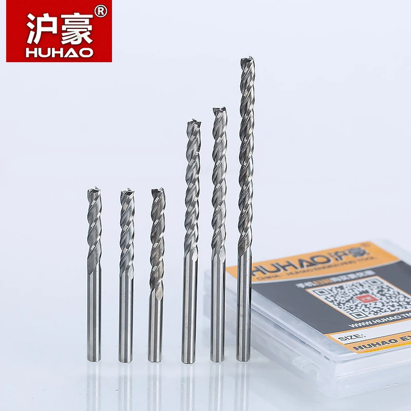 

HUHAO 5pc/lo 3.175mm 3 Flute Spiral Cutter Router Bits For Wood CNC End Mill Carbide Milling Cutter Tugster Steel Cutter