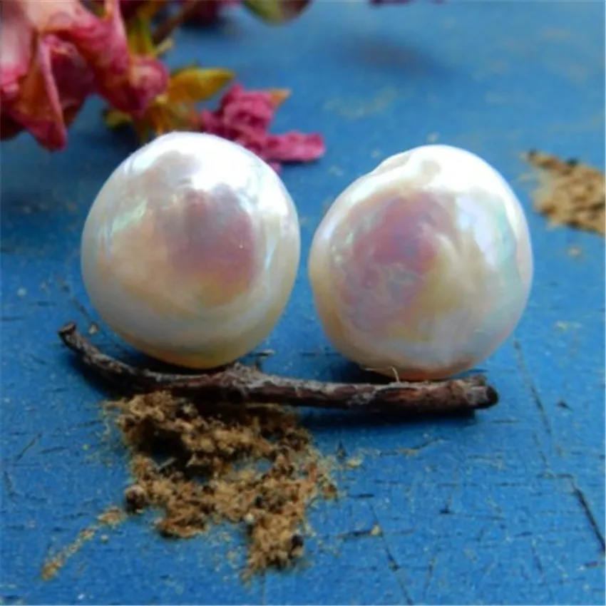 

14-15mm Huge White Baroque Pearl Earrings Ear Stud Wedding Jewelry Gorgeous Flawless Mesmerizing Handmade Classic Natural