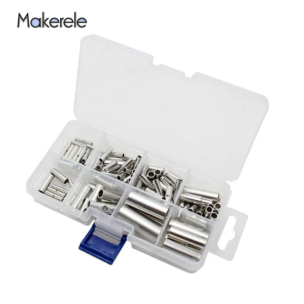 

119 Pcs/Box Butt Splice Connectors Copper Tinned Splice Cable Crimp Terminal Sleeve Cable Middle Bare Joint Terminals