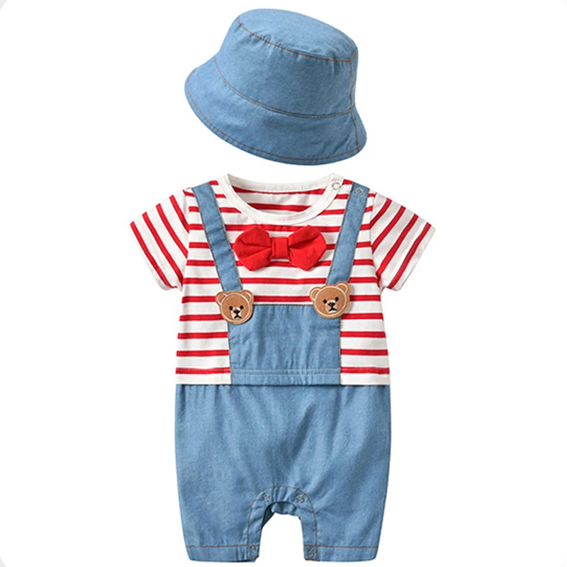  Baby Onesies Summer Hat + Romper Hipsters Korean Version of The Cotton Short-sleeved Denim Outwear 