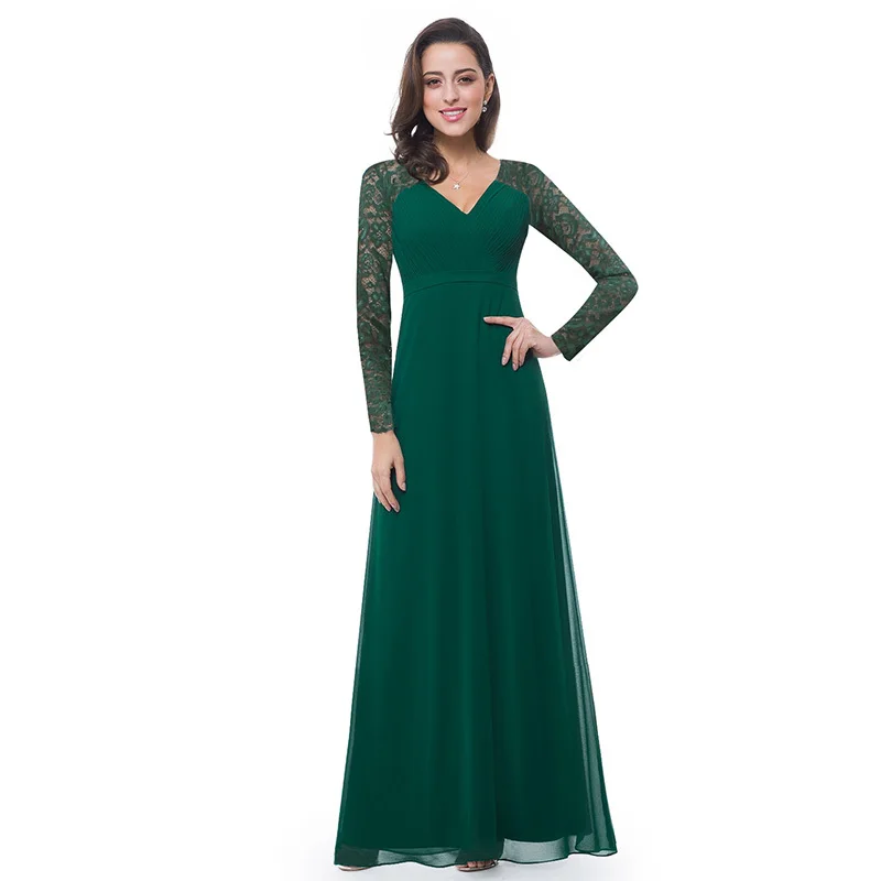 Purple Womens Dresses New Arrival 2018 Chiffon A-line Lace Long Sleeve Autumn Winter Plus Size Formal Party Long Dress Vestido