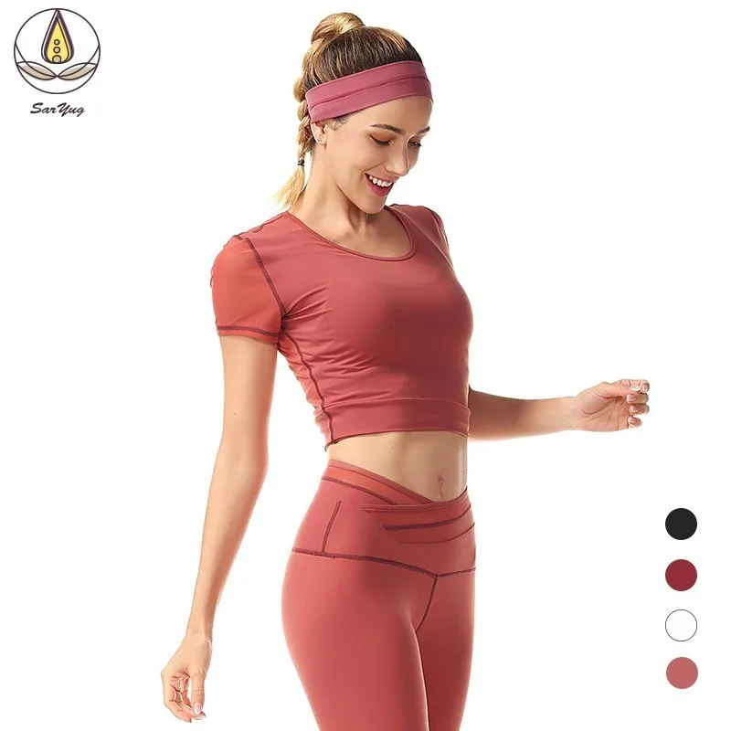 

TOP Women Fitness Sport Bra Plus Size High Impact GYM Short Sleeve T-shirt Breathable 2019 Summer Mesh Yoga Top Sports Vest