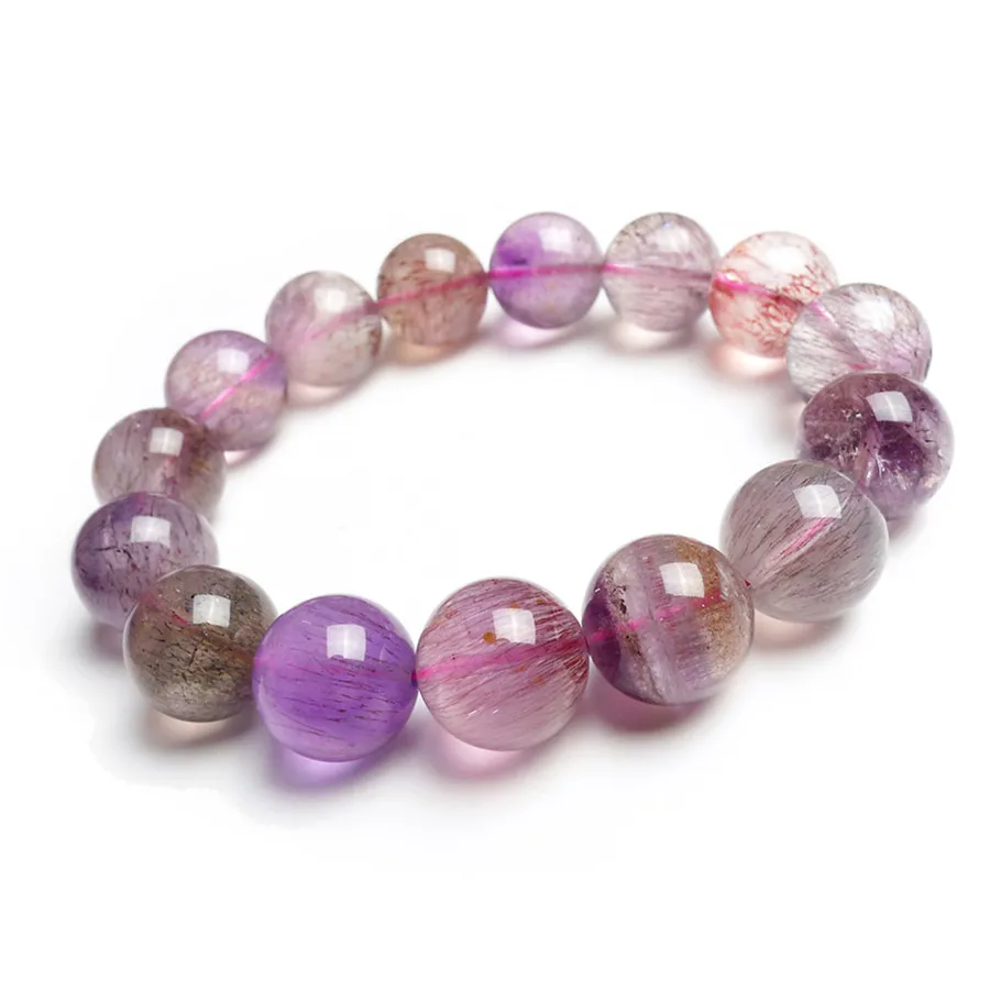 

Genuine Natural Mix Colors Super Seven 7 Rutilated Quartz Crystal Transparent Round Beads Stretch Charm Bracelet Femme 15mm