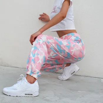 

Loose Pink Camouflage Pants Women Cotton Streetwear Harem Pants Women High Waist Elastic Baggy Sweatpants Joggers Femme Trousers