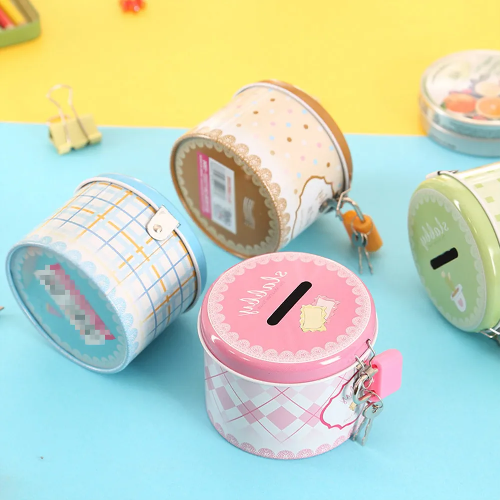 Round Money Box piggy Cartoon Creative Of The Korean Version Tin Bank Lockable Garden Children's Holiday Gift | Дом и сад