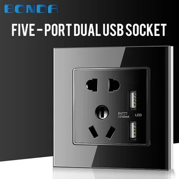 

Type 86 toughened glass panel socket panel multi-control household switch wall concealed mounting five-hole set two three socket