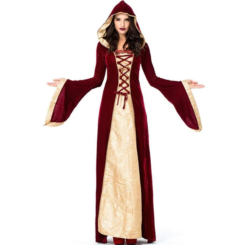 

Renaissance Medieval Dresses Purple For Women Robe Gothics For Girls Princess Queen Velvet Maid Halloween Costume Hooded Cosplay