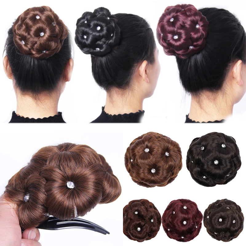 

Fashion Nine flowers Comb Clip In Curly Synthetic Hair Pieces Chignon Updo Cover Hairpiece Extension Hair Bun