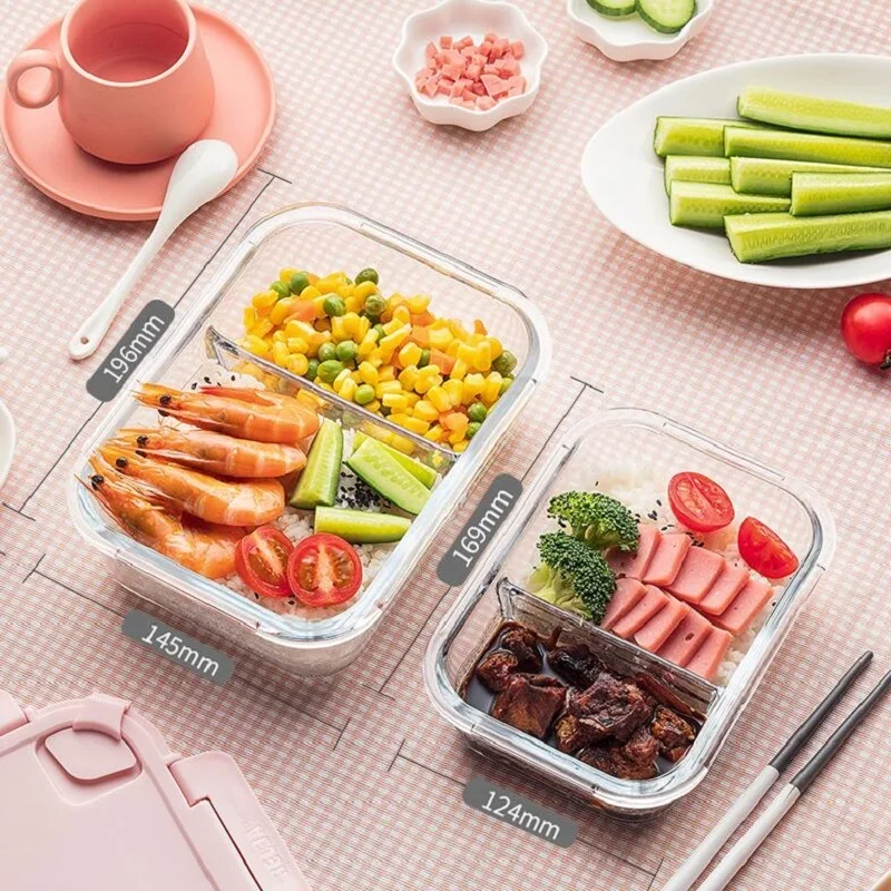 Корейский стиль Ланч-бокс стеклянный микроволновый Bento box Коробка для хранения еды школьные контейнеры для еды с отделениями герметичная коробка для обеда