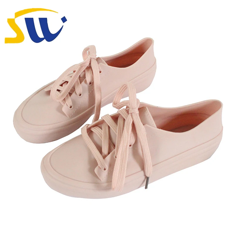 

SWONCO Women's Rubber Rain Boots Shoes Waterproof Flat 2019 Spring New Black/white Sneakers Women Ladies Casual Rainboots 40