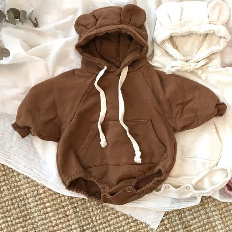 

2018 Baby Cute Bear Velvet Clothes Autumn Winter Newborn Toddler Girls Kids Romper Jumpsuit Cute Animal Soft Hooded Full Sleeve
