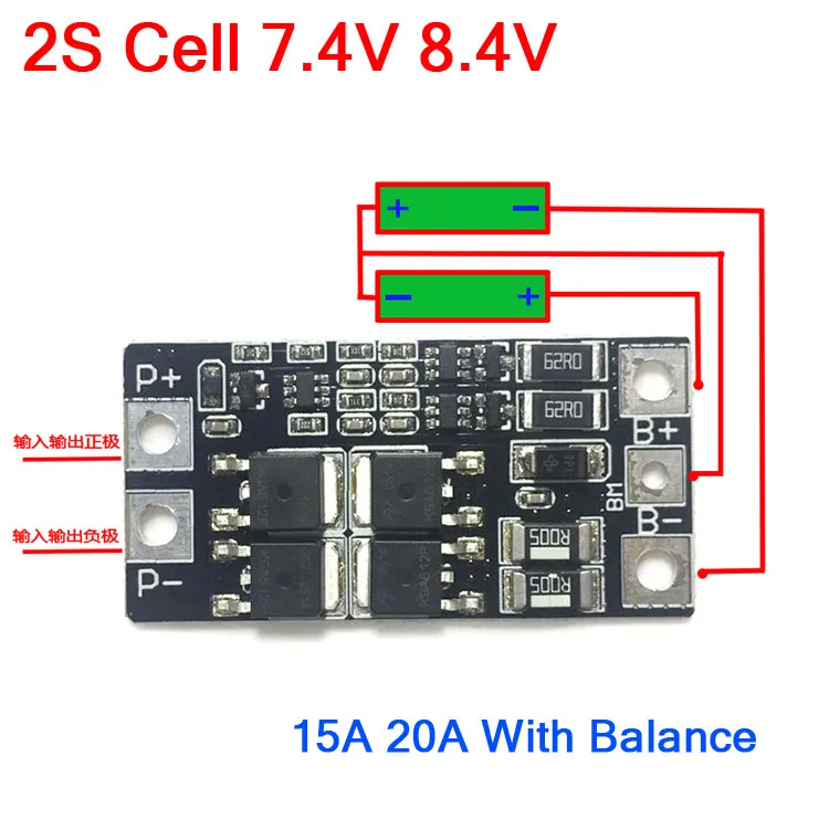 20A 2S BMS Charger 18650 Lithium Li-ion Battery Balance Protection Board 