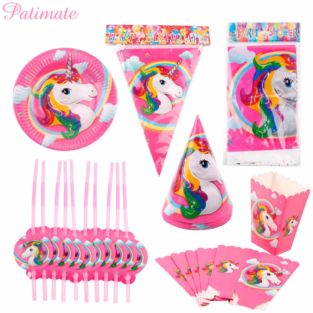 

PATIMATE Unicorn Theme Party Decoration Unicorn Party Tableware Plate Straw Banner Birthday Party Decor for Kids Baby Shower