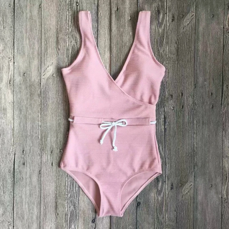

Women's Swimwear One Piece 2019 Solid Strap Swimsuit Beachwear Swimming Bathing Suit Girl Pink Bikinis Bandage Bodysuit Monokini
