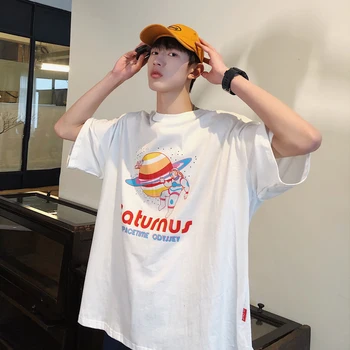 

2019 Spring And Summer New Chinese Style Loose Cotton Super Fire Street Youth Couple Large Size Cute Graffiti Art Casual T-shirt