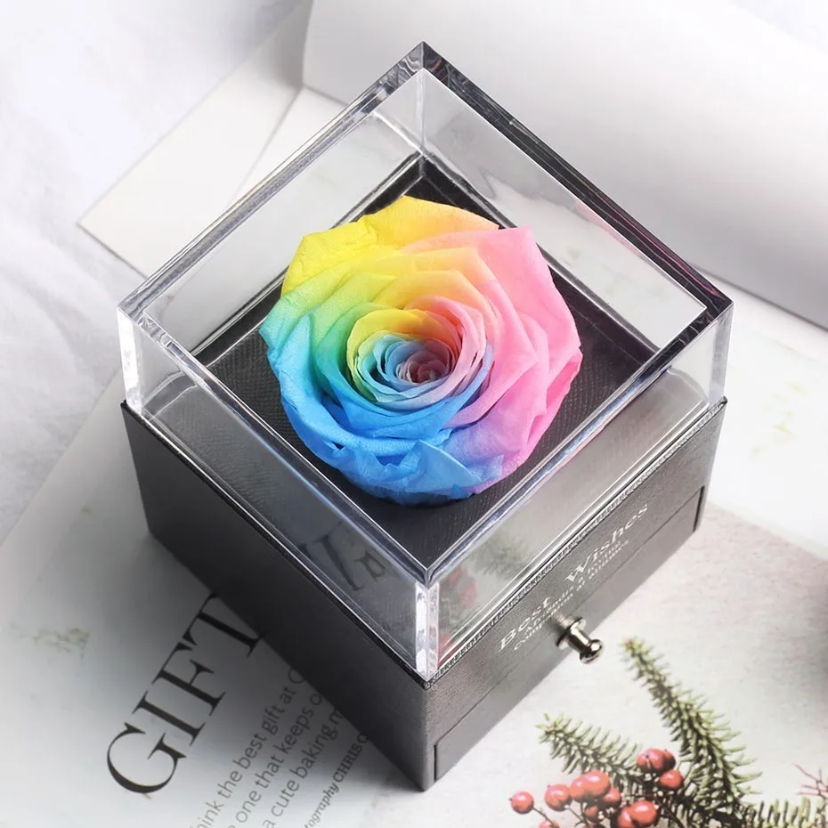 

Careher Mother's Present Valentines Day Gift Women Rose Jewelry Box For Birthday Dried Flower Real Flowers Eternal Roses In Box